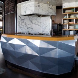 metal veneer; aluminium decorative metal coating; liquid metal; restaurant bar